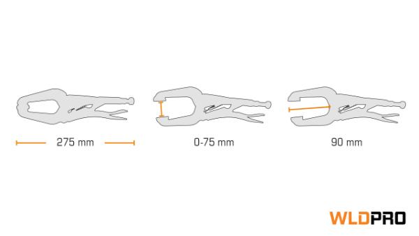 Svetstång D14 kompakt C-typ med breda rörliga käfter (280 mm / 11